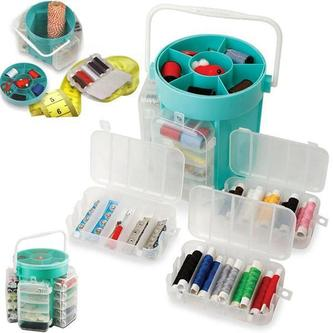 210PC DELUXE SEWING KIT SET THREAD NEEDLES PINS BUTTONS & STORAGE CADDY BOX - K288