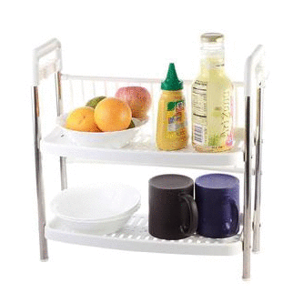MULTIPURPOSE 2 TIER DISH RACK DRAINER STORAGE SHELF - CHROME FINISH - K152